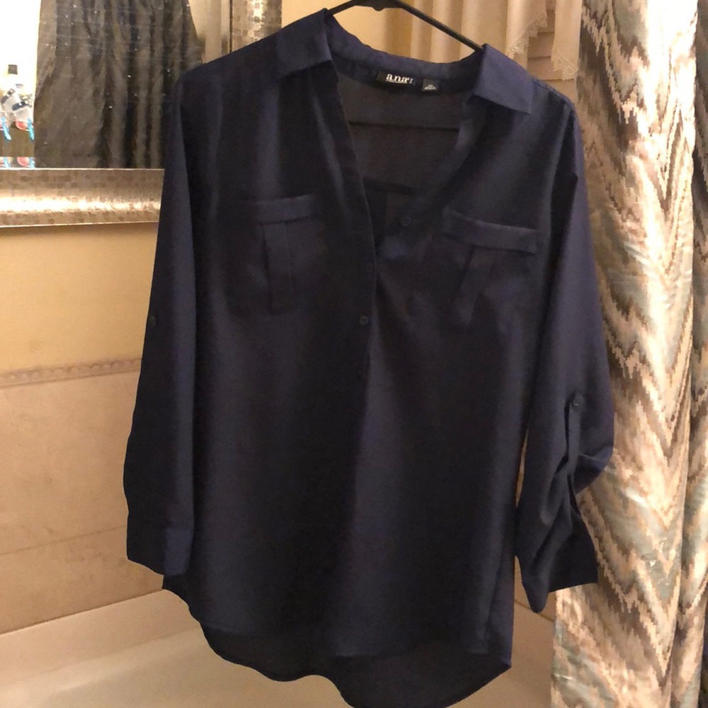 Blue button down dressy blouse